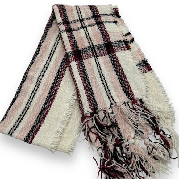 NEW Style & Co Chenille Plaid Fringe Trim Scarf Macys Pink White Tartan coquette - Picture 4 of 7